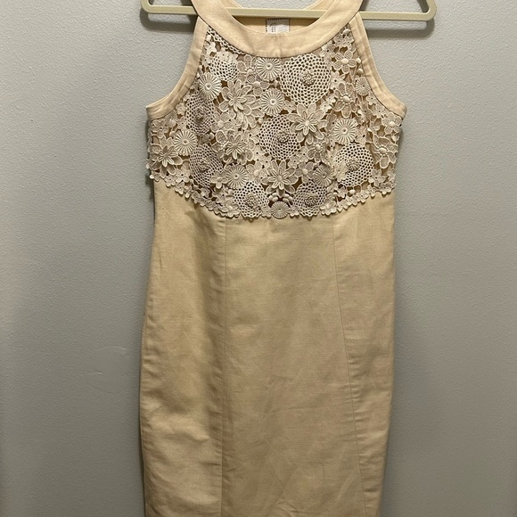 Anthropologie Postage Stamp Oleander crochet Linen Sheath Dress Size 10 Cream - Picture 7 of 14